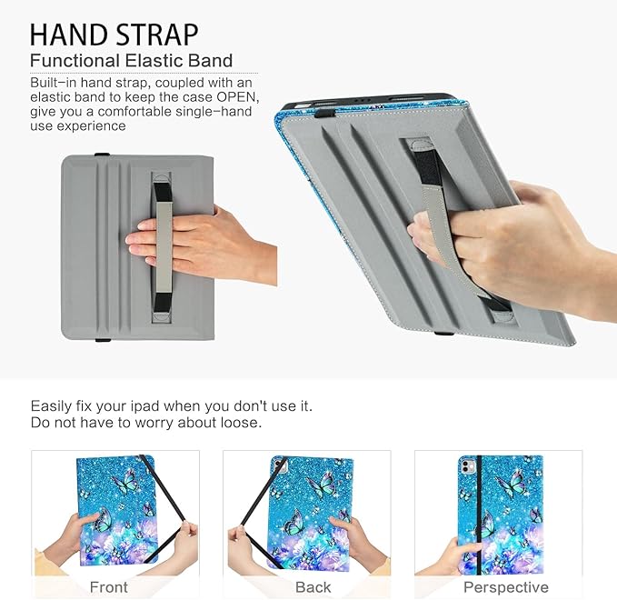 Rotating iPad Air 11-Inch Case M4/M3/M2, Case for iPad Air 5th/4th Generation 10.9 Inch,360 Swivel Multi-Angle Adjustable Stand Pencil Holder/Pocket/Hand Strap iPad Pro 11-inch case Flowers Butterfly