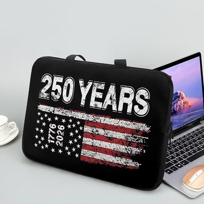 13 Inch Laptop Sleeve American Flag USA 250 Years Laptop Cover Computer Bag Tablet Carrying Case with Handle Tote Bags Notebook Sleeves Handbag Messenger Briefcase for 4th of July Decor