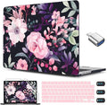CISSOOK Compatible with MacBook Air 13.6 inch Case 2026 2025 2024 2022 Release A3449 A3240 A3113 A2681, Flower Plastic Hard Shell Case Black Cover for MacBook Air 13 inch M2 M3 M4 M5 - Pink Flowers