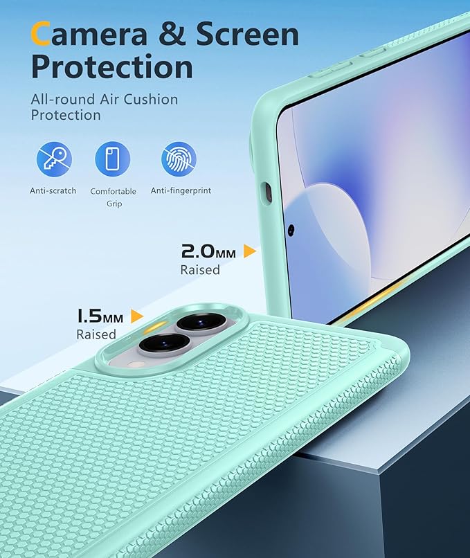 FNTCASE for Samsung Galaxy S25-Edge Case: Lightweight Cell Phone Cover Military Grade Drop Protection with Non Slip Textured Back | Rugged Shockproof Protective Bumper Cases(Mint Green)
