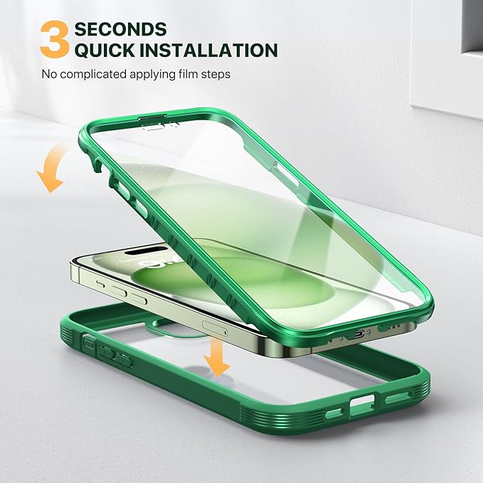 Diaclara Designed for iPhone 15 Plus Case 6.7 Inch, Full-Body Clear Bumper Cases w/Built-in Screen Protector, 360 Protective Rugged Case + Glass Camera Lens Protector,Mint Green