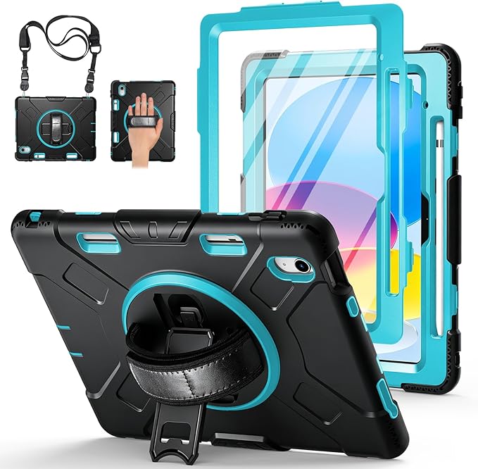 Case for iPad (A16) 11th/10th Generation Case: Protective Cover for iPad 11th Gen 11 Inch 2025 &10th Gen 10.9" 2022 with Screen Protector- Stand- Shoulder Strap- Handle- Pencil Holder-Mint Green