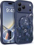 GVIEWIN for iPhone 17 Pro Max Case Compatible with MagSafe [Curly Wave Edge][Full Camera Protection] Floral Translucent Shockproof Magnetic Women Phone Case for 17 Pro Max, Floratopia/Blue