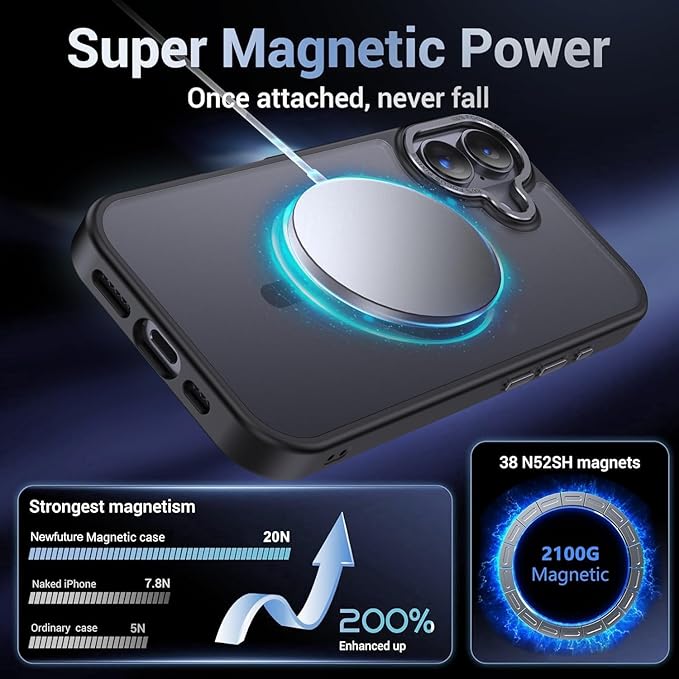 Newfuture Magnetic for iPhone 17 Case [Compatible with Magsafe] [Military Grade Drop Protection] Translucent Matte Anti-Scratch Shockproof Protective Phone Cover 6.3 Inch, Black