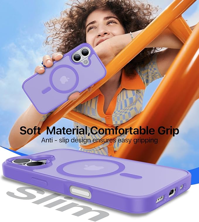 Magnetic for iPhone 16 Case, [Compatible with MagSafe][Military-Grade Drop Protection][Anti-Yellowing] Shockproof Protective Translucent Matte Cover for iPhone 16 Phone Case,Light Purple
