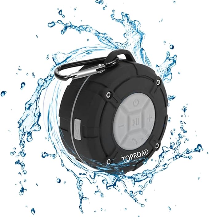 Portable Shower Speaker, IPX7 Waterproof Wireless Outdoor Speaker with HD Sound, 2 Suction Cups, Built-in Mic, Hands-Free Speakerphone for Bathroom, Pool, Beach, Hiking, Bicycle(Grey)
