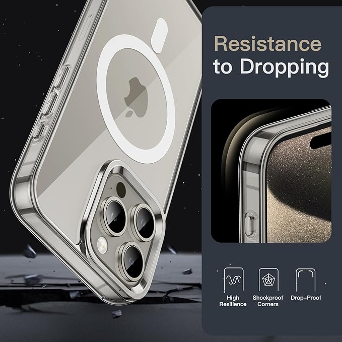 JETech Magnetic Case for iPhone 15 Pro 6.1-Inch Compatible with MagSafe Wireless Charging, Shockproof Phone Bumper Cover, Anti-Scratch Clear Back (Natural Titanium)