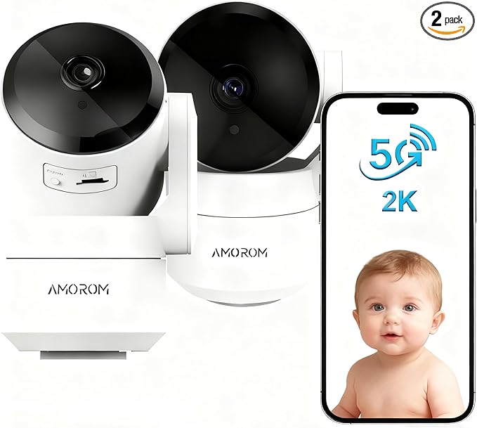 AMOROM 2 Pack 2K Indoor Security Camera Wireless, 360° Pan-Tilt Wi-Fi Pet/Baby Monitor with AI Motion Detection, Night Vision, Phone App, Cloud & SD Storage (5G/2.4G Hz)