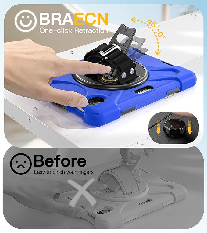 BRAECN for iPad mini 7(A17 Pro)/ 6 case 2024/2021 8.3 inch Heavy Duty Shockproof Protective with Pencil Holder Screen Protector 360°Rotating Stand Handle Full Body Cover Shoulder Strap Kids Friendly