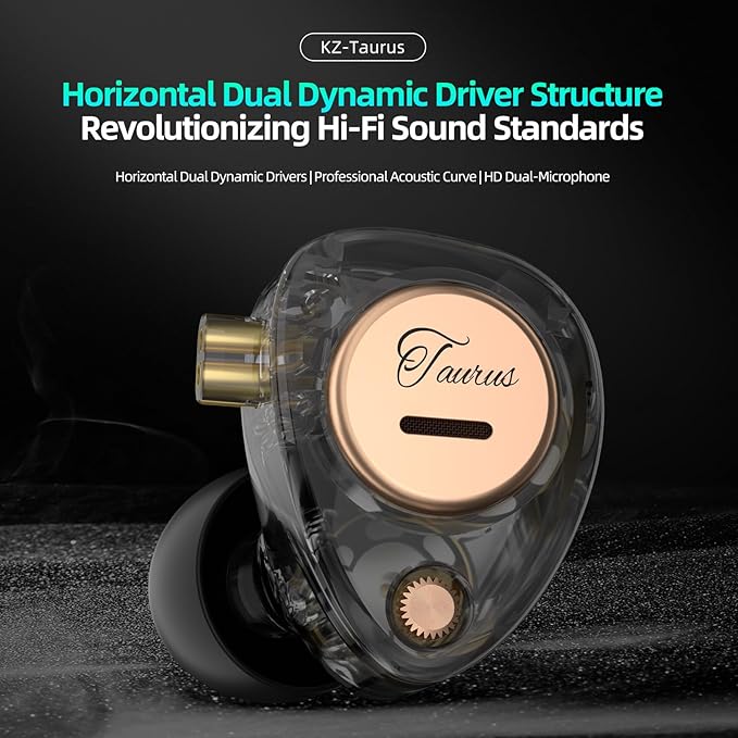 KZ Taurus in Ear Monitor Headphones, Horizontal 2DD Gaming Earbuds Wired IEM in Ear Headphones, Noise Cancelling Ear Buds Sound Localization in-Ears for Singers Musicians Audiophiles
