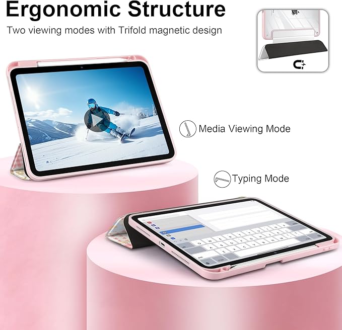 Case for iPad Pro 13 inch (M5) 2025 (M4) 2024 Release Slim Lightweight Cute Light Pink Cover with Clear Back TPU Edge Pencil Holder Trifold Stand, Cute Bunny