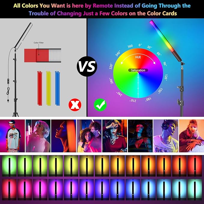 2 Pack RGB LED Video Light Wand Stick, Photography Studio Lighting Kits with Tripod & Remote Control, Dimmable Photography Light Wand 36 Colors 2500K-6500K