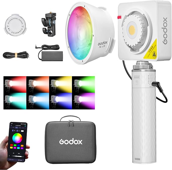 Godox ML100R RGB LED Video Light with Battery Grip & Carry Case, 110W Full-Color, 1800K-10000K CRI 97+/TLCI 98+, 14 FX Effects APP Control Portable Video Light for Studio/Streaming/Outdoor Photography