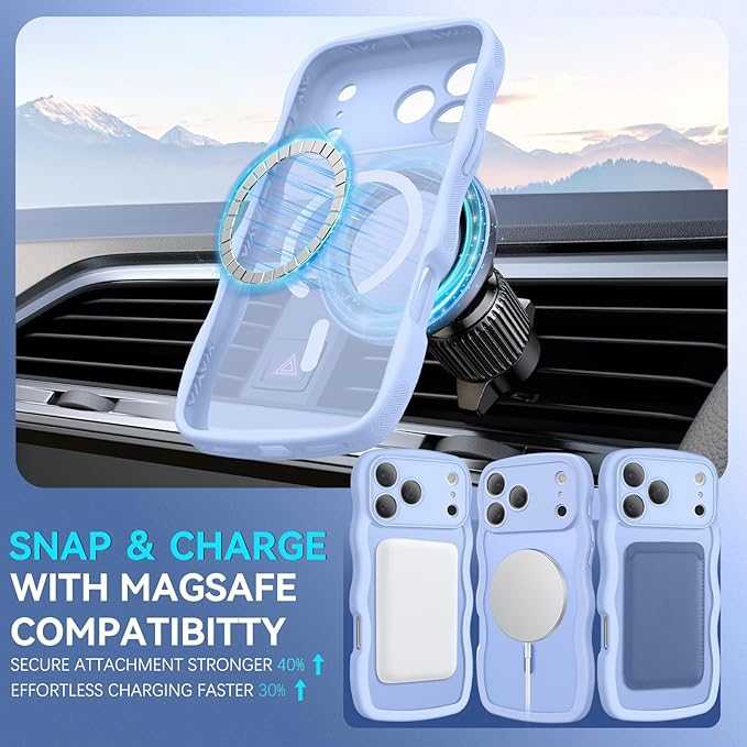 BENTOBEN Magnetic for iPhone 17 Pro Case, Cute Wavy [Full Camera Protection][Compatible with MagSafe] Matte Anti-Slip Bumper Women Girls Boys Protective Cover for 17 Pro 6.3", Mist Bluem
