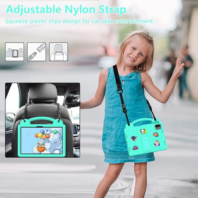 AKABEILA Compatible with Honor Pad X8a 2024/Infinix Xpad 11 inch 2024 Tablet Case, Kids Friendly Universal Lightweight Shockproof Protective Case with Shoulder Strap & Stand Handle Mint Green