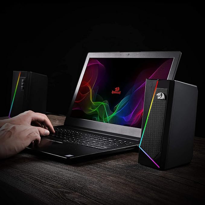 Redragon GS520 RGB Desktop Speakers, 2.0 Channel PC Computer Stereo Speaker with 6 Colorful LED Modes, Enhanced Sound and Easy-Access Volume Control, USB Powered w/ 3.5mm Cable