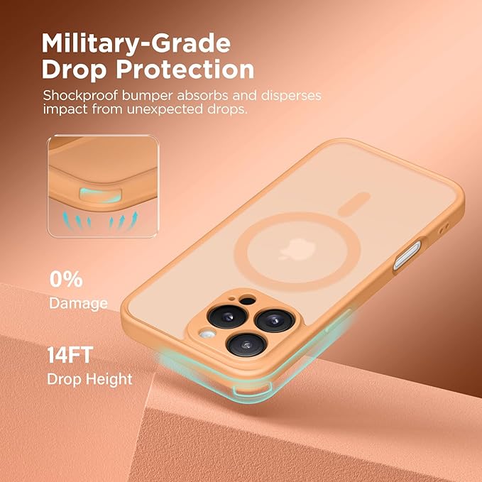 CAPRARO Magnetic Compatible with iPhone 16 Pro Max Case, Upgraded [Full Camera Protection] [Compatible with MagSafe] Protective Translucent Matte Women Phone Case Cover, Light Orange