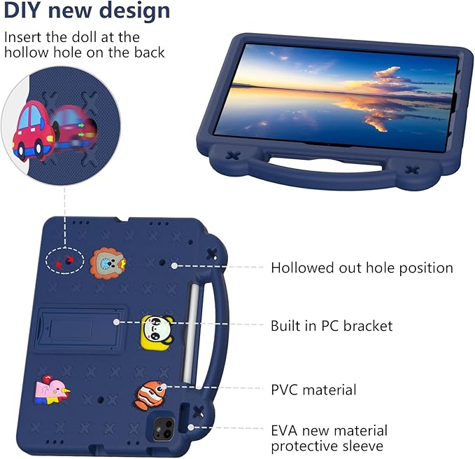 YRH Kids Case for iPad Air 13-in. M4/M3/M2 (2026/2025/2024), for iPad Pro 13-in. M5/M4 (2026/2024), for iPad Pro 12.9-in., Navy