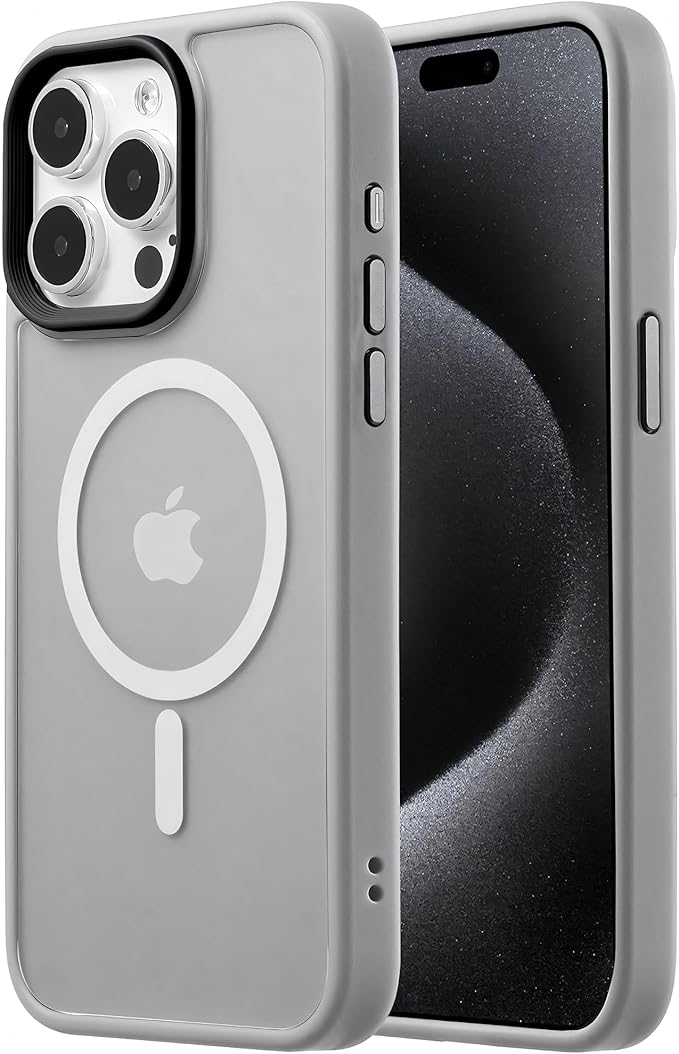 Tigowos Compatible with iPhone 15 Pro Max case Fits MagSafe 10FT Drop Resistant Matte Skin Feeling Shockproof Back Cover Fits iPhone 15 Pro Max Phone Cases，Grey