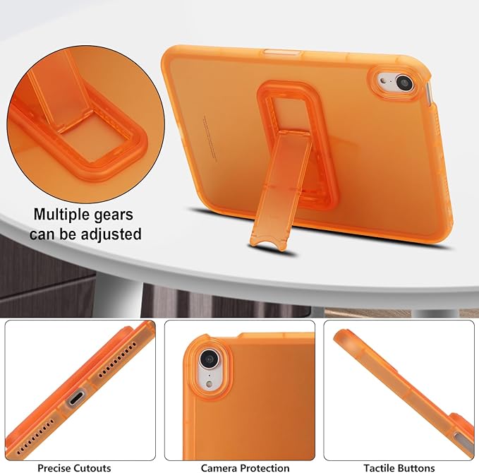 Slim Case for iPad mini 7 (A17 Pro) 2024/ Mini 6 8.3'', Built-in Kickstand Non-Slip Military Grade Drop Protection Rugged for iPad mini 7th 6th Generation, Orange