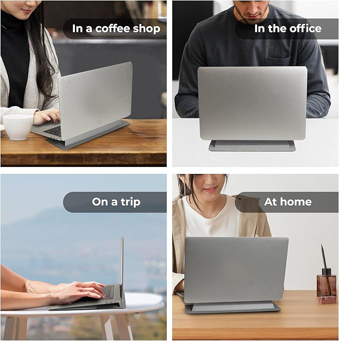 SenseAGE Laptop Stand for Desk, Office, Ergonomic Notebook Stand, Foldable & Portable Travel FlatStand, Lightweight, Anti-Slip, Compatible with MacBook Air, Pro, and Up to 15.4" Laptops (Silver)