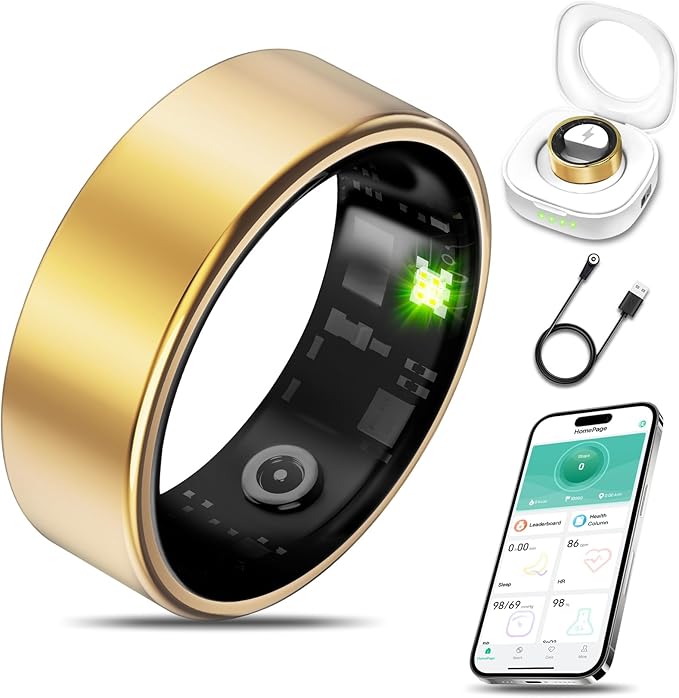 Smart Health Ring for Women Men Fitness Tracker with Heart Rate, Blood Oxygen, Blood Pressure, Sleep Monitoring, Step Counting, IP68 Waterproof for iOS and Android, No APP Fee, Gold 13