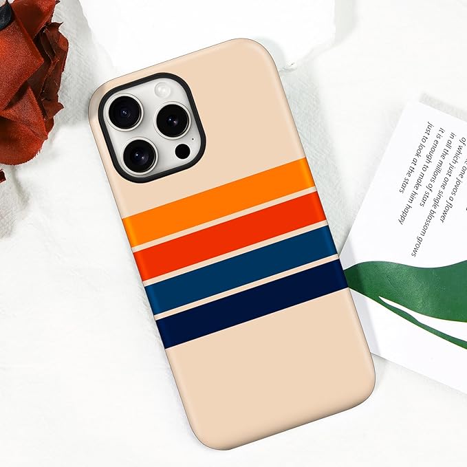 Magnetic for iPhone 13 Pro Case Cute Stripes Phone Case, Shockproof Slim TPU and Hard PC Protective Phone Cover Compatible with MagSafe Designed for Women Girls,Retro