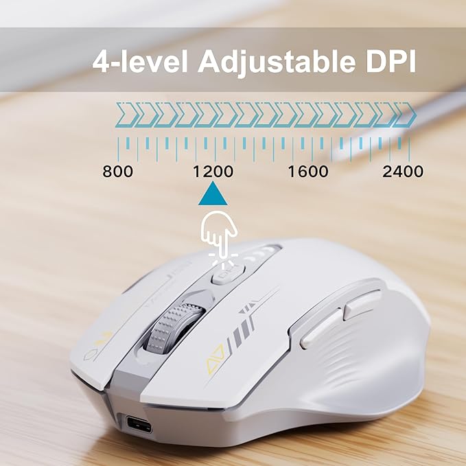 Uineer Wireless Bluetooth Mouse,[Upgraded] Rechargeable Computer Mice (BT 5.0/4.0+2.4G Hz) with Visible Battery Level, 4 Adiustable DPl, Portable PC Mouse for MacBook Chromebook