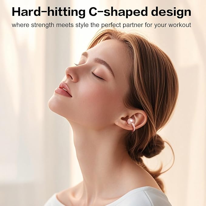 ZIHNIC S26 Wireless Clip on Earbuds, Open Ear Wireless Bluetooth 5.4 Headphones with Mic, IPX5 Waterproof, 35Hr Play time, Light Weight -Rose-Gold