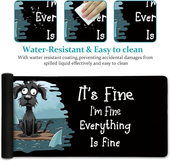 LIMKRIAN Funny Dog Mouse Pad Large Desk Mat, Extra Large Gaming Computer Mousepad with Stitched Edges Non-Slip, It's Fine Keyboard Mouse Pad for Desktop Cute Home Office Desk Accessories 31.5in