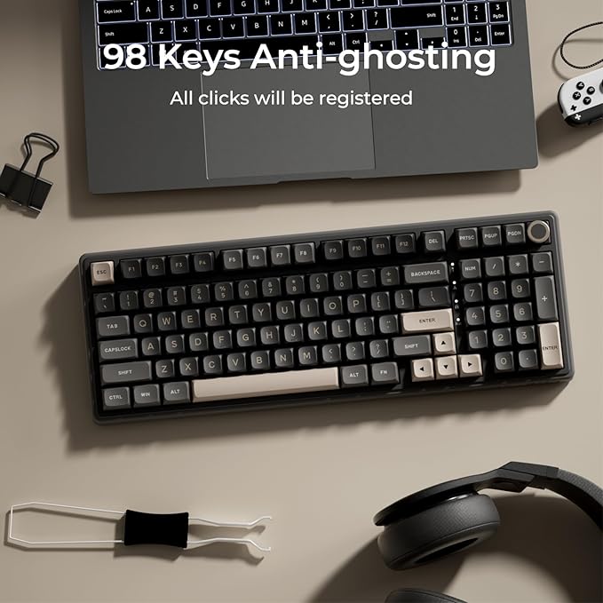 RK ROYAL KLUDGE R98 Pro Wired Mechanical Keyboard, 96% Creamy Gaming Keyboard RGB Backlit with Number Pad and Volume Knob, Gasket Mount, MDA Profile PBT Keycaps, Hot Swappable Pre-lubed Linear Switch