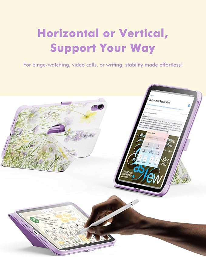 INFILAND Case for iPad mini 7 (A17 Pro) 2024 / iPad mini 6 2021, Slim Foldable Book-Style Cover with Pencil Holder, Multi-Angle Magnetic Stand,Protective Case with Auto Wake/Sleep (Floral Bloom)