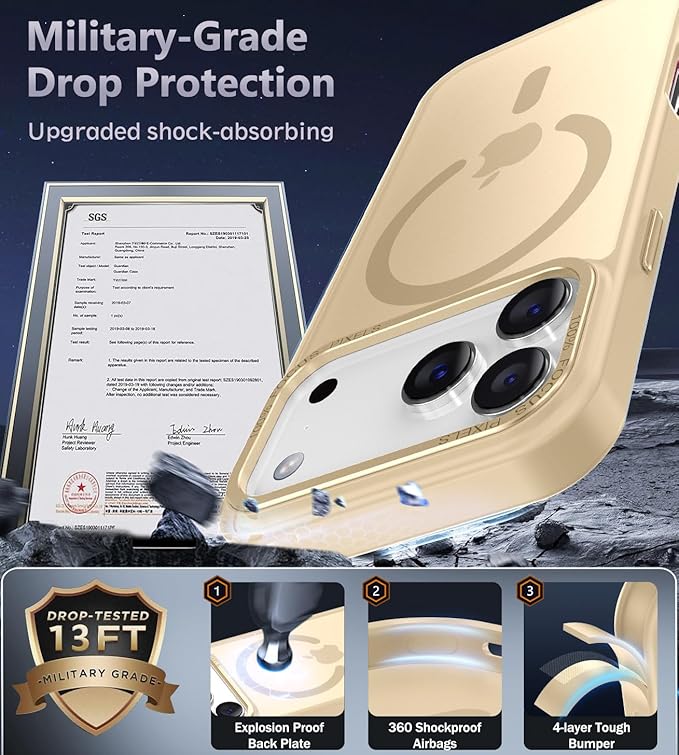 Newfuture Magnetic for iPhone 17 Pro Case [Compatible with Magsafe] [Military Grade Drop Protection] Translucent Matte Anti-Scratch Shockproof Protective Phone Cover 6.3 Inch, Creamy Yellow