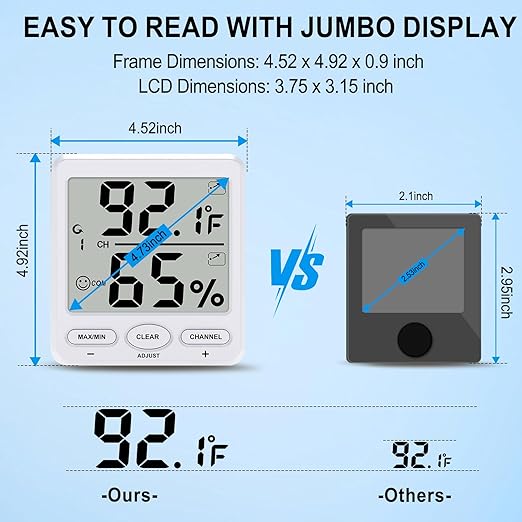 Urageuxy Indoor Outdoor Thermometer Wireless Digital Hygrometer Temperature and Humidity Gauge Monitor with Remote Sensor 4.8 Inches Large Display for Room Greenhouse Garden