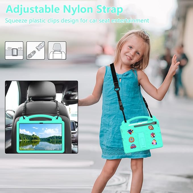 AKABEILA Compatible with Samsung Galaxy Tab A11+ 2025 Tablet Case, Kids Friendly Universal Lightweight Shockproof Protective Case with Shoulder Strap & Stand Handle Mint Green