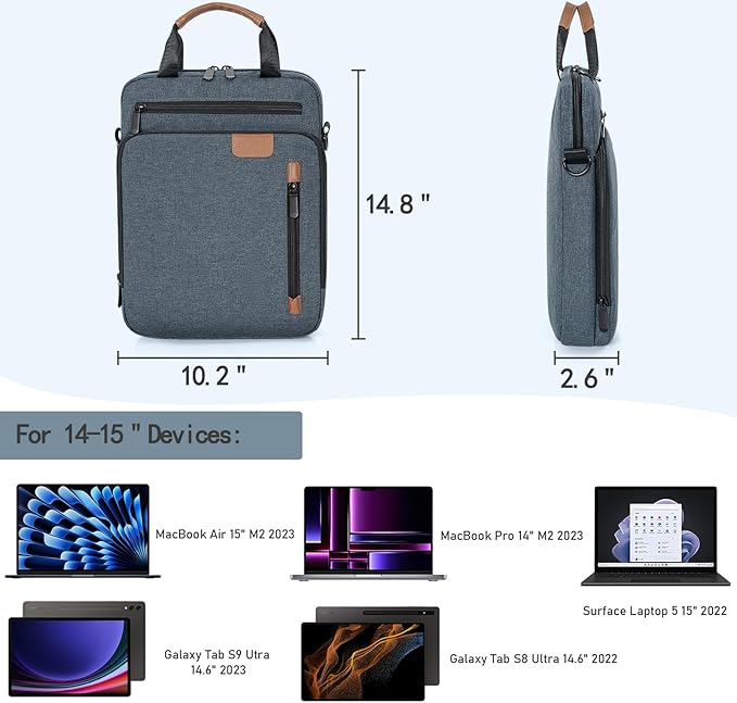 15 inch Laptop Sleeve Bag,Padded Protective Travel Carrying Case for New 15"/15.3" MacBook Air M5 M4 M3 M2 2026-2023,Dell XPS 15 Plus,15 Inch Surface Laptop 7/6/5/4/3,Galaxy Tab S9 Utra 14.6"