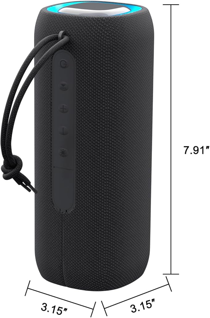 PEICHENG Bluetooth Speaker, Portable Wireless Clear Loud Stereo Sound IPX5 Waterproof with RGB Lights BT5.3 Long Playtime TWS Pairing,for Home Party Outdoor Beach,Great Gift Choice (Black)