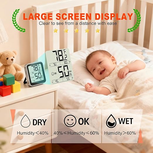 Antonki Room Thermometer Indoor Hygrometer Digital Temperature and Humidity Sensor Meter Humidity Monitor with Max/Min Records - AAA Battery Included