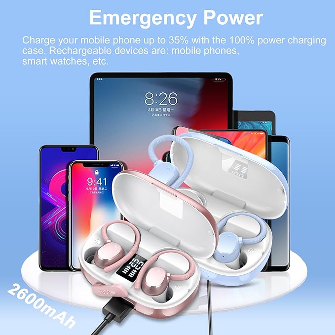 Ear buds Wireless Bluetooth Earbuds Sport 2026 NEW Bluetooth 5.3 Headphones 128H Playtime with LED Display Powerful Bass Over Ear Earphones with Earhooks IP7 Waterproof for Gym/Running/Workout
