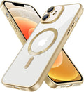 Hython Magnetic Clear for iPhone 12 Case with Camera Lens Protector [Compatible with MagSafe] Luxury Plating Edge Slim Soft TPU Cover Protective Phone Case for iPhone 12 6.1", Matte Gold