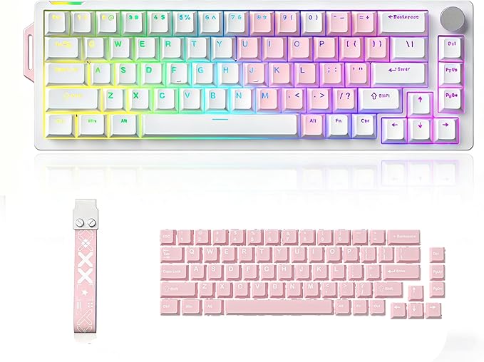 68% Wired Gaming Keyboard with Volume Knob, RGB Backlit, Mechanical Keyboard Gasket Mount with PBT Keycaps,8000 Hz Polling Rate, Hall Effect Cream Switches, Hot-Swap, for FPS Games (White+Pink)