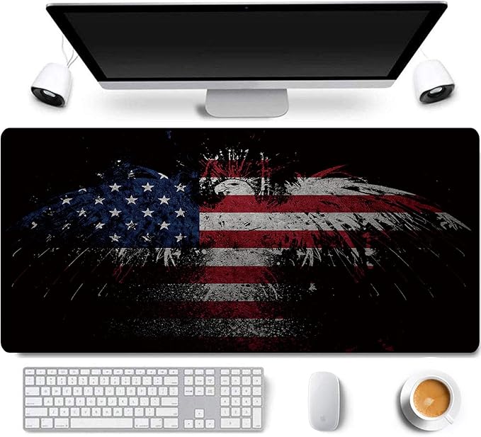 31.5x11.8 Inch Non-Slip Long Extended Large Gaming Mouse Pad with Stitched Edges XL Laptops Keyboard Mouse Mat(USA Eagle)