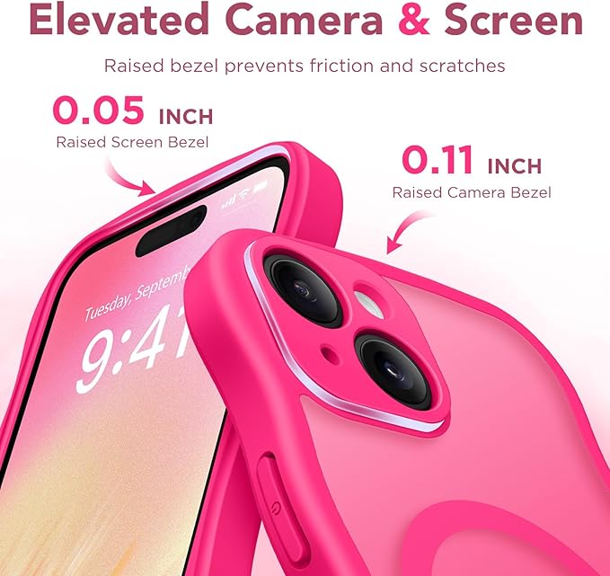 CAPRARO Cute for iPhone 15 Plus Case, Compatible with MagSafe, [Curly Wave Edge] [Full Camera Protection] [14 FT Drop Protection] Magnetic Phone Case for 15 Plus 6.7 Inch, Hot Pink