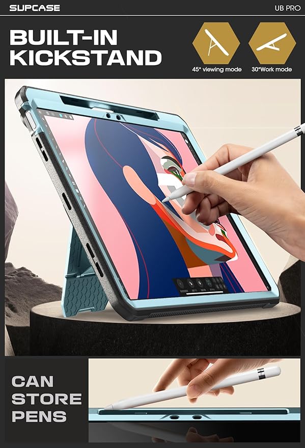 SUPCASE for iPad Air 13 Inch Case M4/M3/M2 (2026/2025/2024) with Pencil Holder (Unicorn Beetle Pro), [Built-in Screen Protector & Stand] [Military-Grade Protection] Cover for iPad Air 13 Inch, Arctic