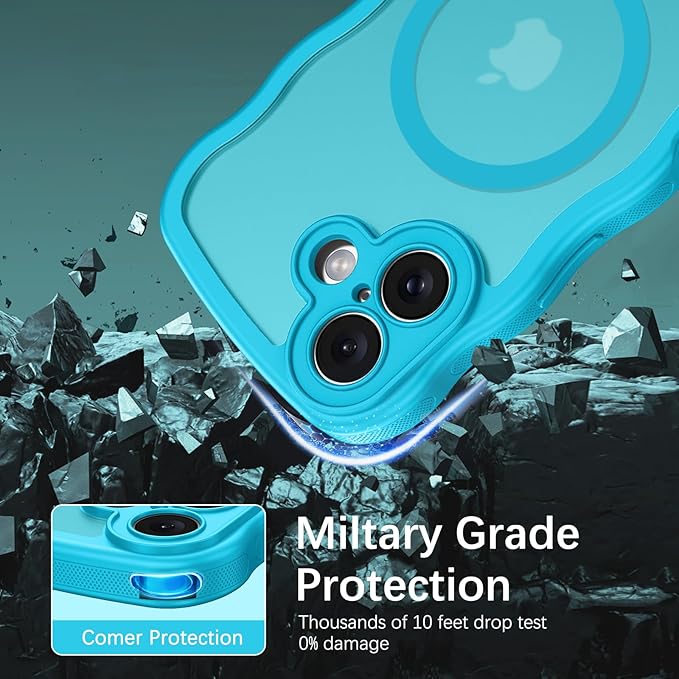 BENTOBEN Magnetic for iPhone 17 Case, Cute Wavy Full Camera Protection [Compatible with MagSafe] Translucent Matte Anti-Slip Bumper Women Girls Boys Protective Cover for 17 6.3", Lake Blue