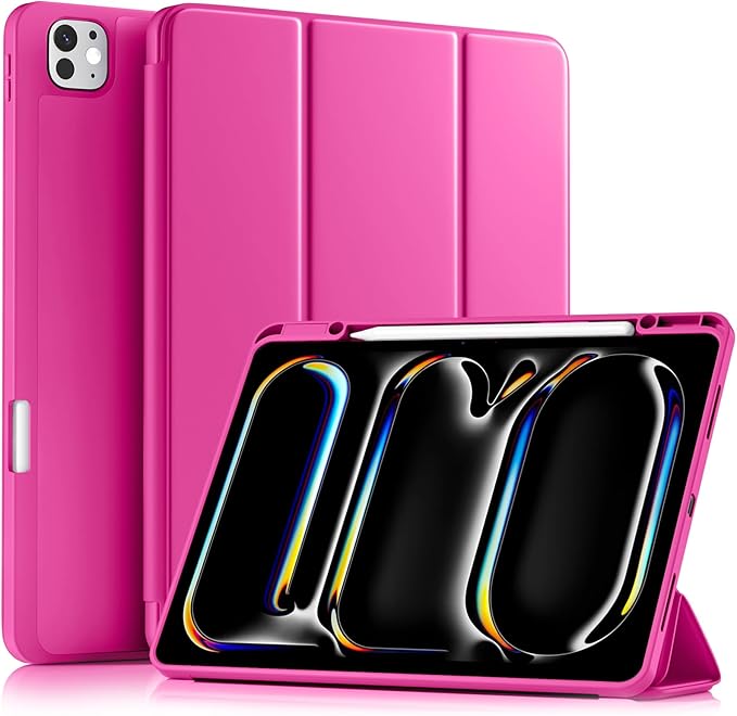 Akkerds Compatible with iPad Pro 13 Inch Case (M5/M4) 2025/2024, for iPad 13 Pro Case with Pencil Holder, Slim Trifold Stand Protective Cover with Soft TPU Back, Auto Wake/Sleep (Rose)