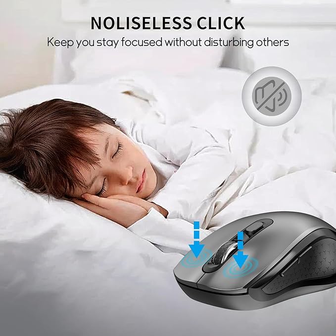 Wireless Mouse with Side Buttons, 2400 DPI, Anti Slip Scroll Wheel, Suitable for Laptops, PCs, Chromebook, Mac, MacBook, Mouse With USB Nano Receiver, 6-Button Wireless Computer Mouse - Gray