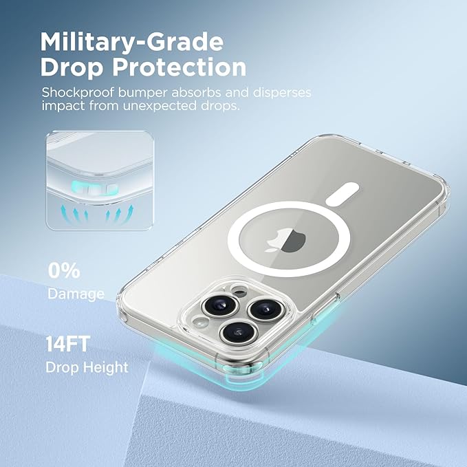 CAPRARO Magnetic for iPhone 15 Pro Max Case, [Compatible with MagSafe] [Full Camera Protection] Shockproof Protective Slim Translucent Matte Phone Case for iPhone 15 Pro Max 6.7'', Clear