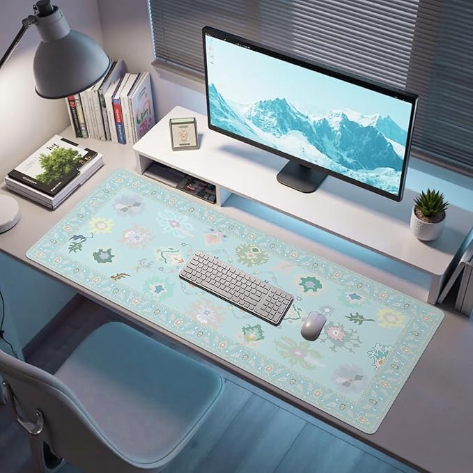Baziabbo Blue Desk Mat,XXL Extended Big Mouse Pad,Gaming Mousepad with Stitched Edge,Non-Slip Rubber Base Keyboard Desk Pad for Home Office Study Game