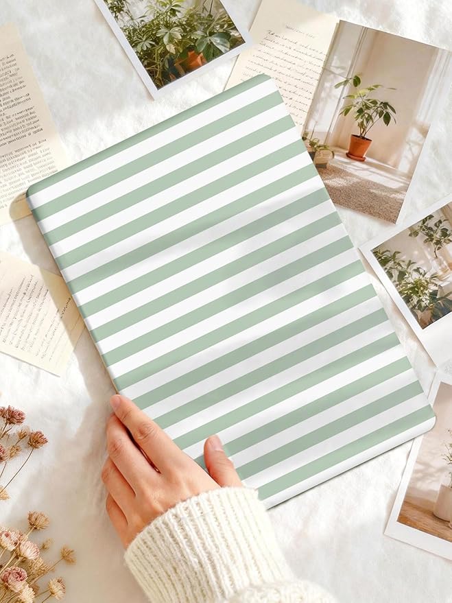 Seorsok Compatible with MacBook Pro 13 inch Case M2 2023,2022,2021-2016 A2338 M1 A2251 A2289 A2159 A1989 A1708 A1706,Cute Striped Plastic Hard Shell Case with Keyboard Cover,Green & White Stripes